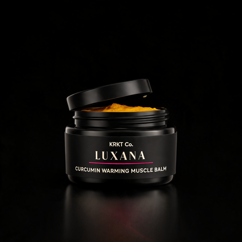 KRKT Co. LUXANA curcumin warming muscle balm mockup